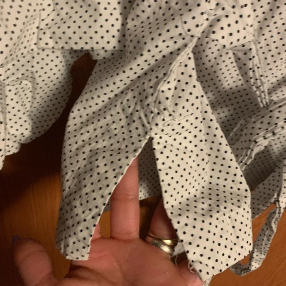 EUC Max Jeans Poof Balloon Billowed Sleeve Blouse Navy Blue Polka Dot - Picture 4 of 7